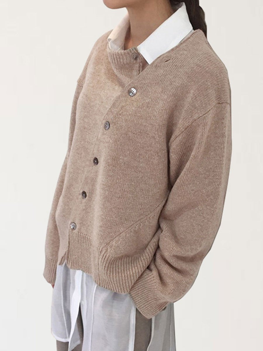 Asymmetric Buttoned Plain Cardigan Asymmetric Buttoned Plain Cardigan