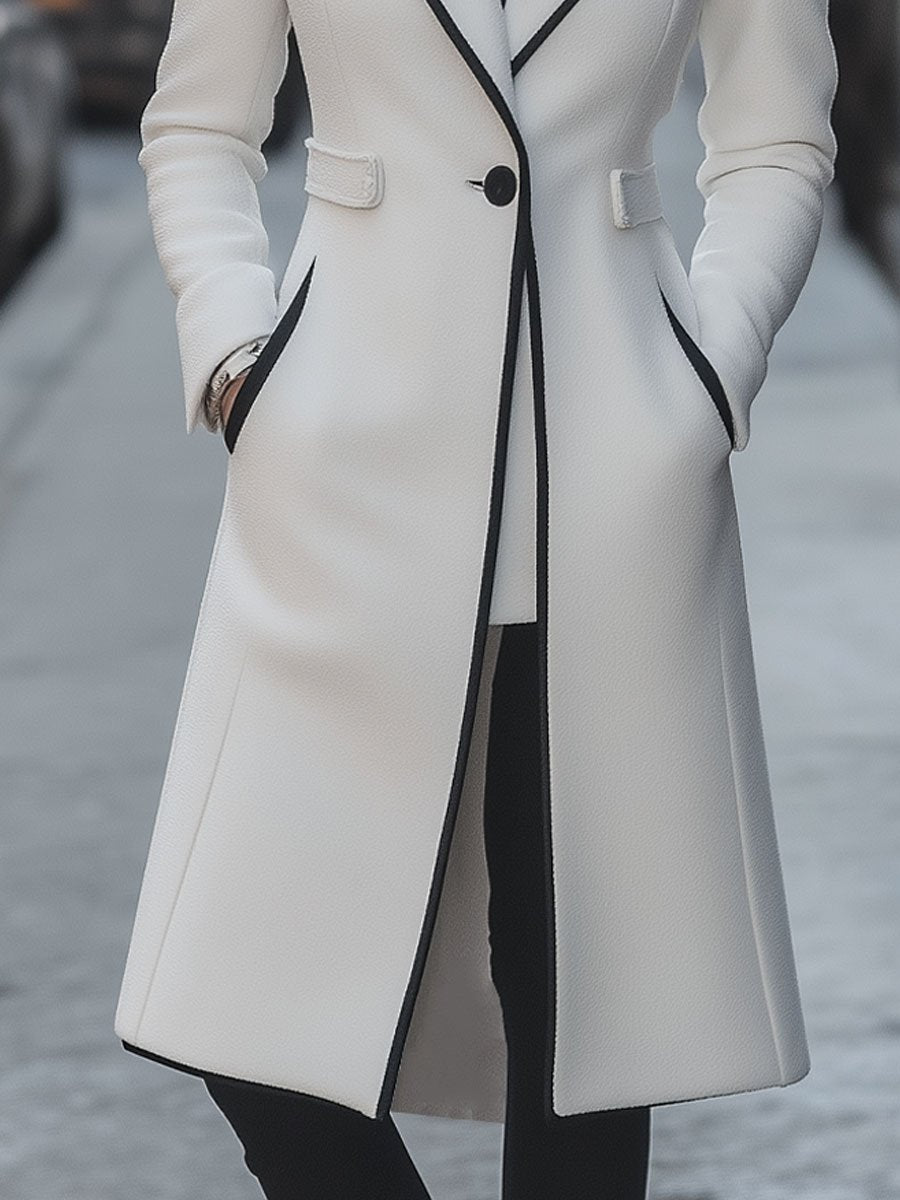 Chic Contrast-Trimmed Long White Coat Chic Contrast-Trimmed Long White Coat